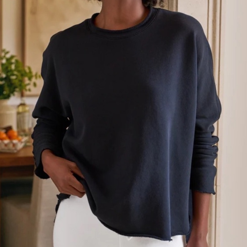 $218 Sz XS Frank & Eileen Navy Triple Fleece Anna Long Sleeve Capelet Sweatshirt
